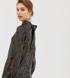 Warehouse Blouse With Tie Neck In Foil Rainbow Stripe - Multi