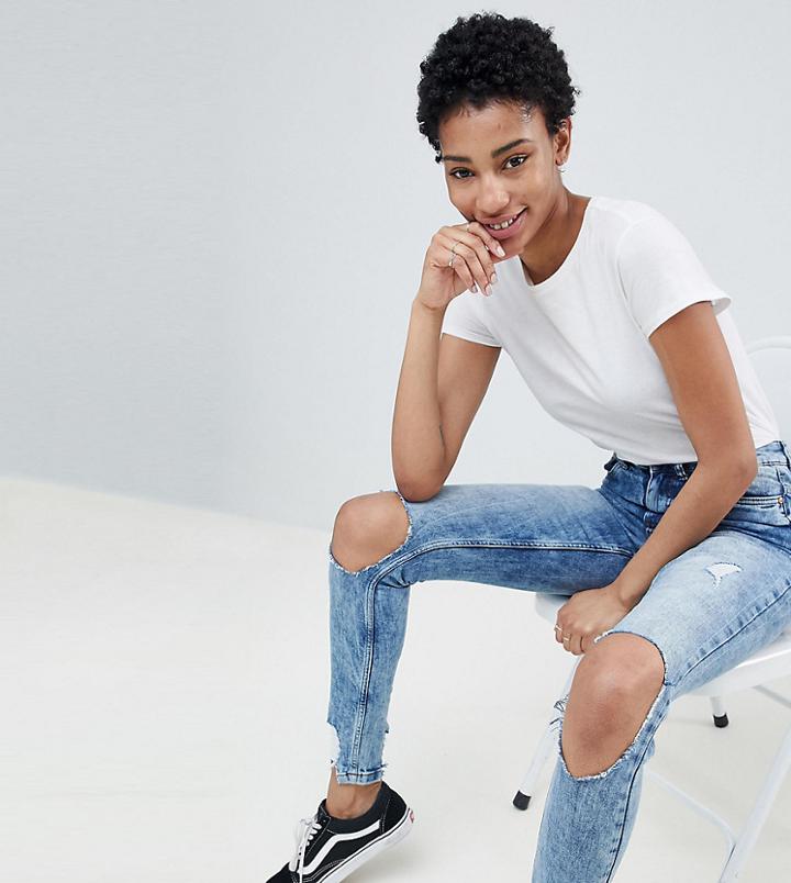 Noisy May Tall Split Knee Denim Jean - Blue