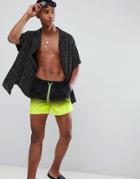 Asos Design Swim Shorts In Black & Neon Yellow Ombre Short Length