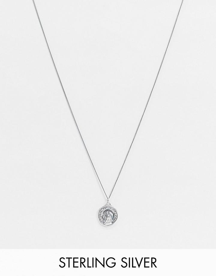 Asos Design Skinny Sterling Silver 1mm Necklace With Wolf Pendant In Burnished Silver