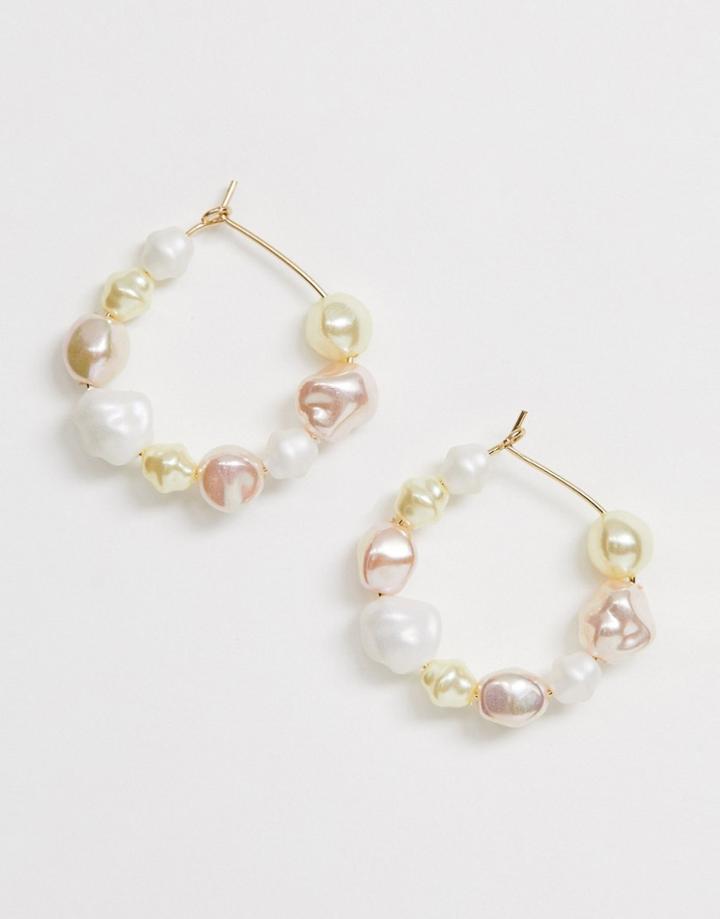 Asos Design Mini Hoop Earrings With Faux Pearl - Multi