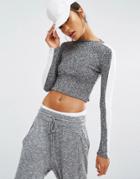 Daisy Street Long Sleeve Crop Top In Rib - Black Marl