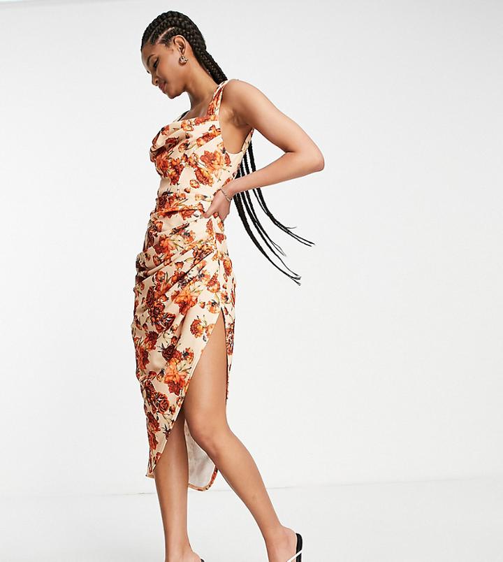 Asos Design Tall Cowl Neck Pencil Midi Dress In Print-multi