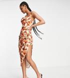 Asos Design Tall Cowl Neck Pencil Midi Dress In Print-multi