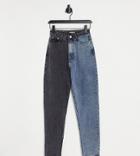 Missguided Tall Color Block Straight Leg Jeans In Blue-blues
