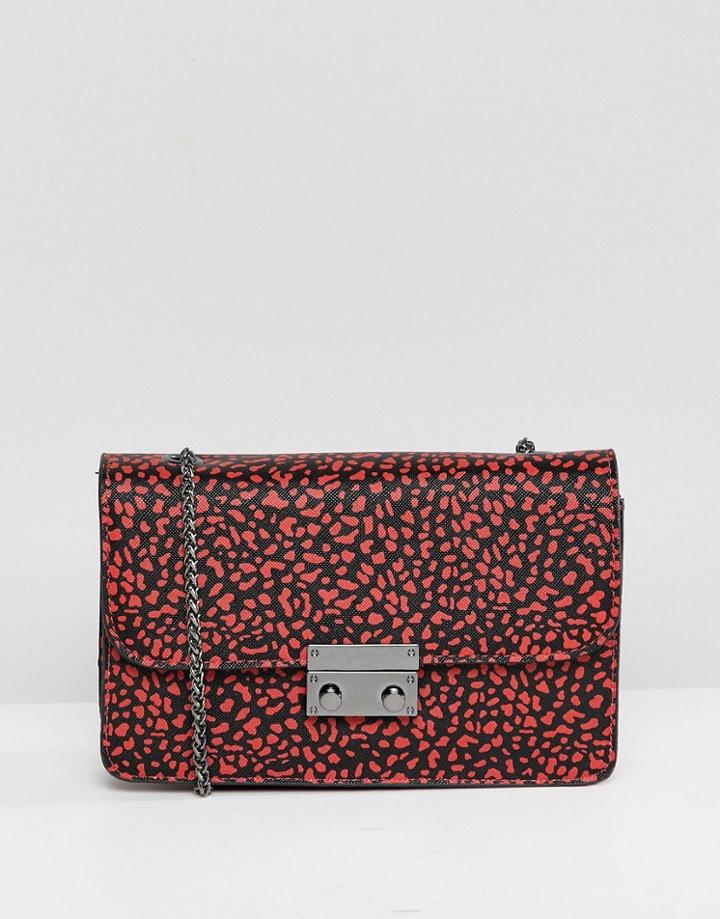 Bershka Animal Printed Bag With Chain Handle In Red - Red
