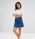 Asos Petite Denim Wrap Skirt In Midwash Blue - Blue