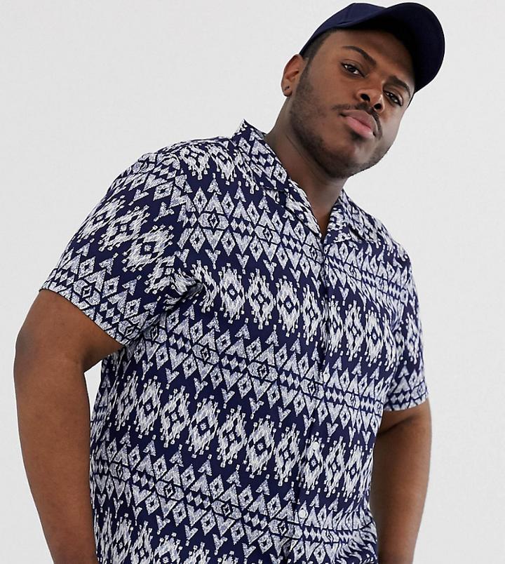 Asos Design Plus Regular Fit Geo-tribal Print Shirt - Blue