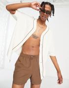 Asos Design Oversized Baseball Shirt In Cream With Brown Tipping-white