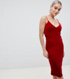 Missguided Petite Velvet Strappy Bodycon Midi Dress In Red - Red