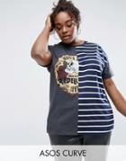 Asos Curve T-shirt With Frankenstein Cutabout Print And Stripe - Multi