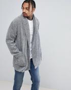 Asos Longline Fleece Cardigan With Long Sleeves - Gray