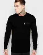 Asos Cotton Sweater With Chest And Arm Zip Pocket - Black