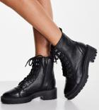 River Island Wide Fit Leather Lace Up Classic Military Boot In Black
