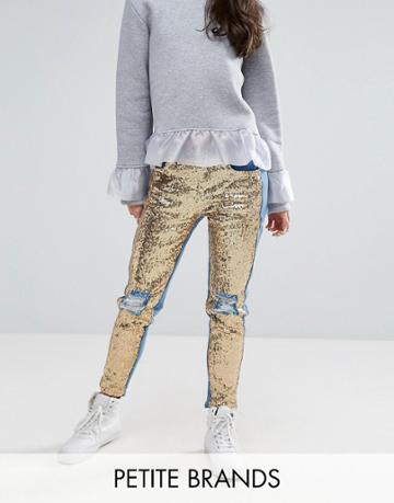 Kubban Petite Distressed Sequin Front Skinny Jeans - Blue