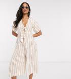 Zulu & Zephyr Exclusive Tie Front Jumpsuit With Wide Leg In Stripe-multi