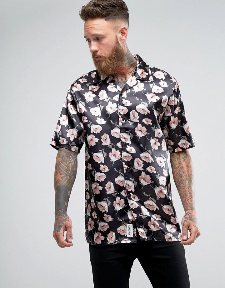 Roadies Of 66 Printed Satin Revere Collar Shirt In Floral - Multi