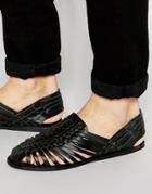 Asos Woven Sandals In Black Leather - Black