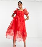 Collective The Label Puff Sleeve Oversized Smock Dress In Pillarbox Red