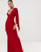 Club L V Neck Capre Detail Maxi Dress - Red