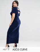 Asos Curve Ruffle Kimono Strap Back Maxi Dress - Navy