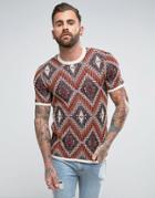Asos Knitted T-shirt With Tapestry Design - Brown