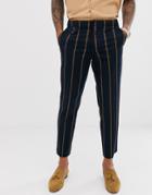 Asos Design Skinny Crop Suit Pants In Navy Wide Stripe
