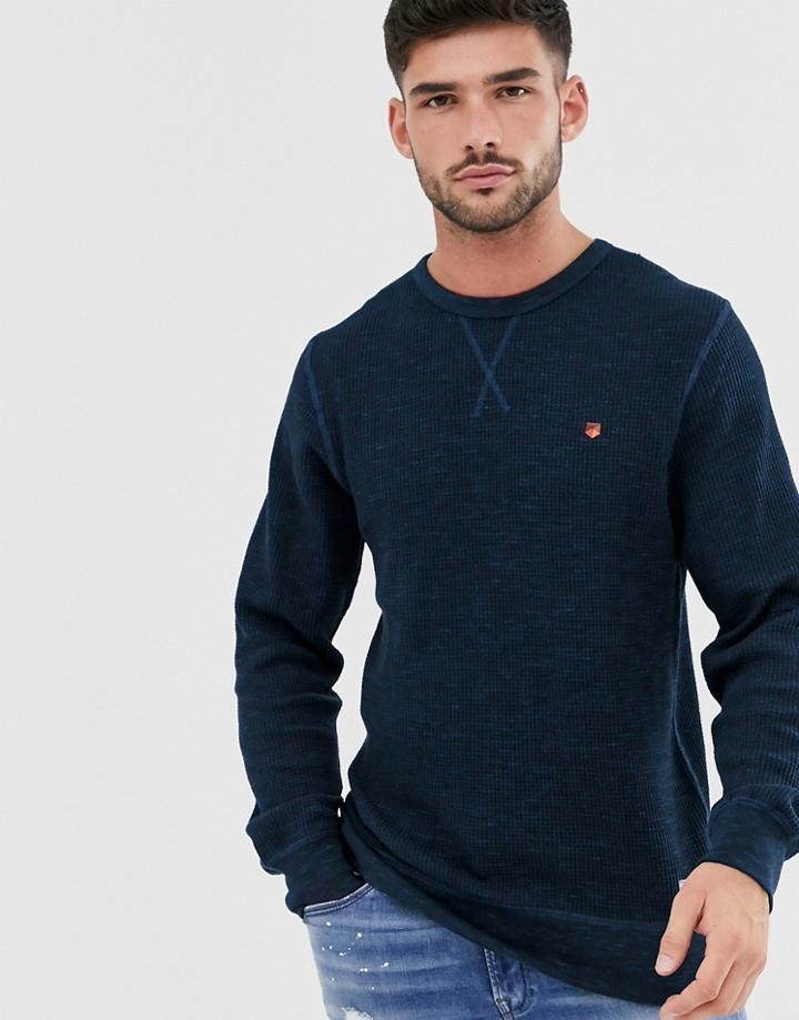 Jack & Jones Premium Structure Crew Neck Sweat In Blue - Blue