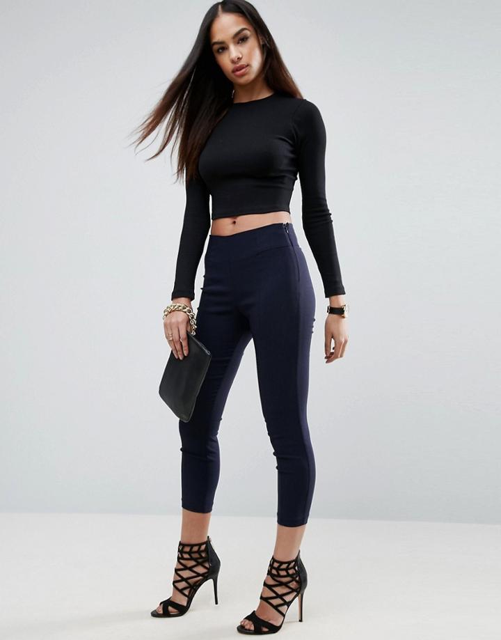 Asos High Waisted Skinny Crop Pants - Navy