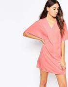 Vero Moda V Neck Wrap Front Dress - Pink