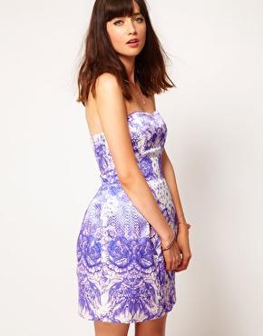 Asos Bandeau Dress In Floral Print - Multi