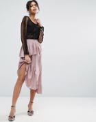 Asos Deconstructed Midi Skirt In Satin - Brown