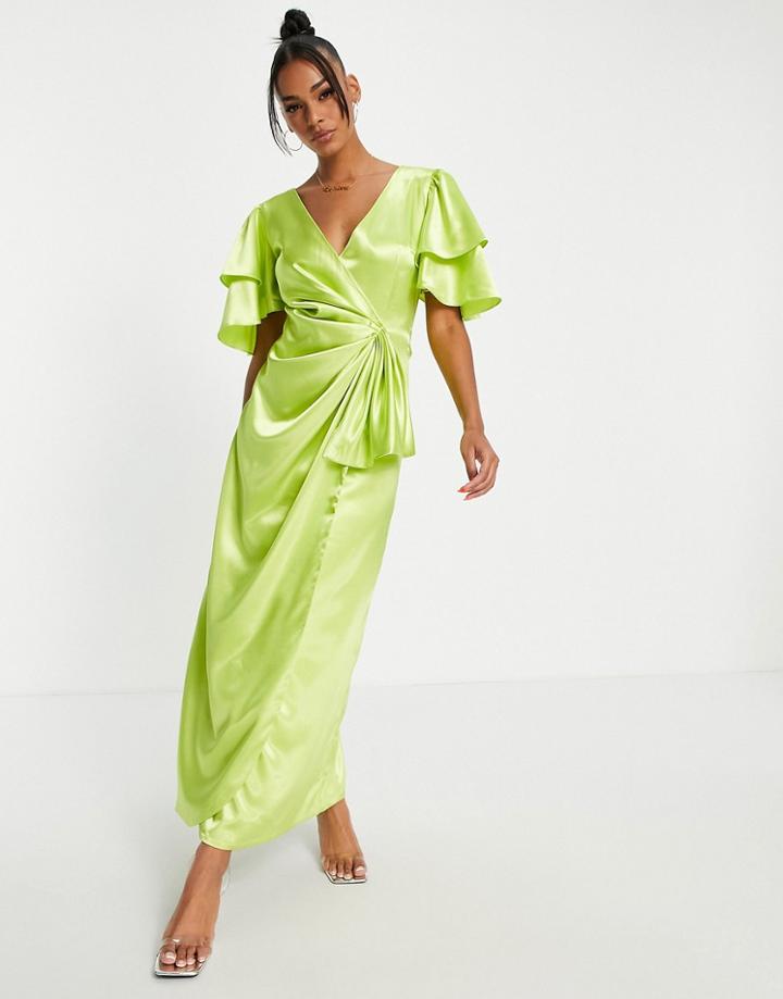 Vl The Label Short Sleeve Maxi Dress In Lime-green