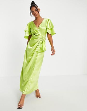 Vl The Label Short Sleeve Maxi Dress In Lime-green