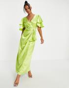 Vl The Label Short Sleeve Maxi Dress In Lime-green