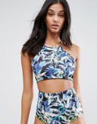Asos Fuller Bust Mix And Match Halter Crop Bikini Top In Rainforest Pr