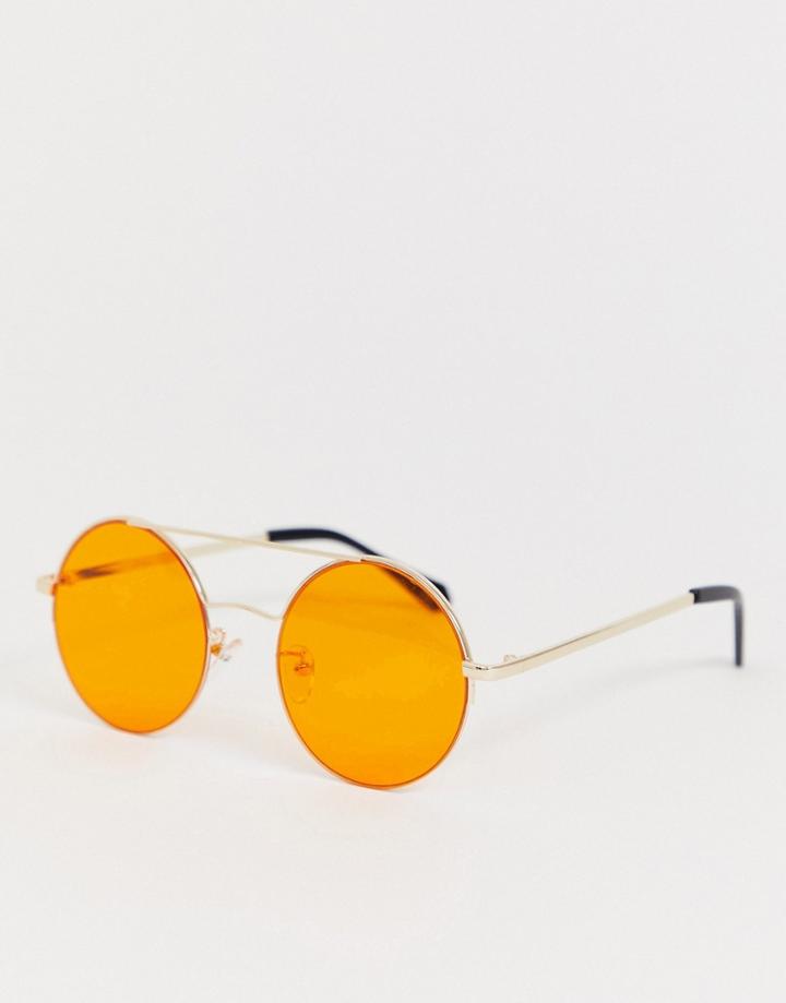 Jeepers Peepers Round Sunglasses In Gold With Orange Lense - Gold