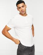 Asos Design Short Sleeve T-shirt With Grandad Collar In White