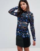 Amy Lynn Occasion Embroidered Long Sleeve Top - Black