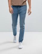 Selected Homme Jeans In Skinny Fit With Raw Hem - Blue