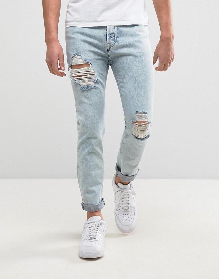 Siksilk Super Skinny Jeans In Acid Wash Blue - Blue