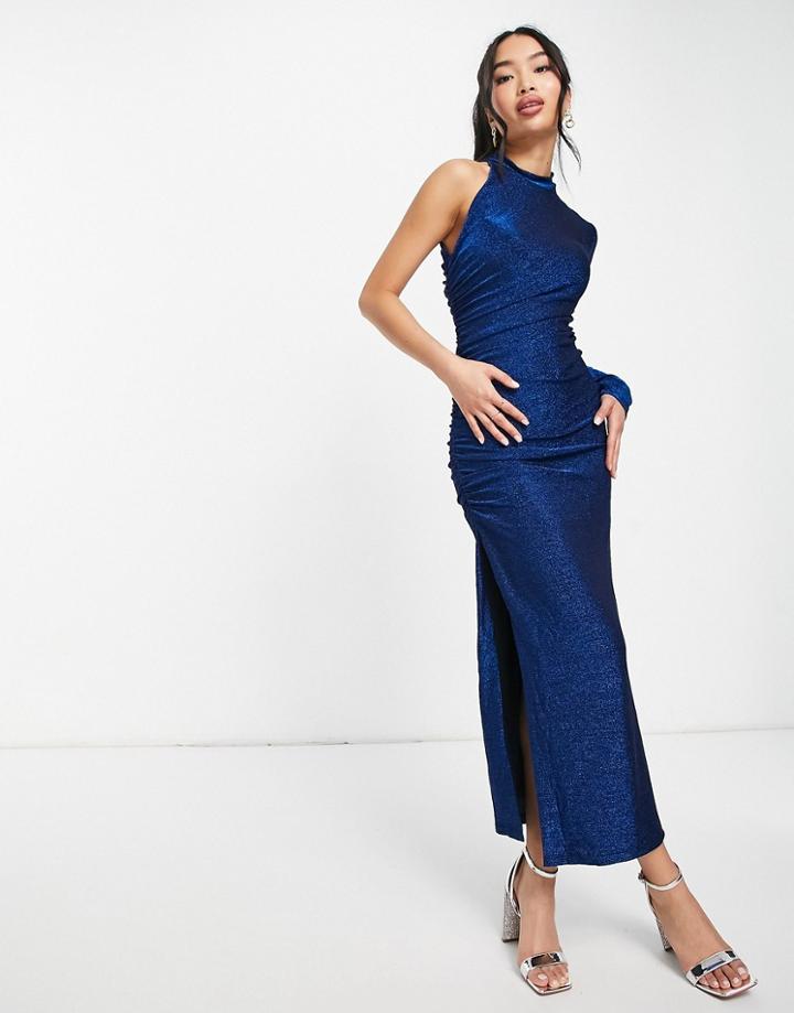 Bardot Xander Sparkle Slit Midi Dress In Blue