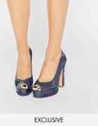 Terry De Havilland Luna Petrol Peep Toe Heeled Shoes - Petrol