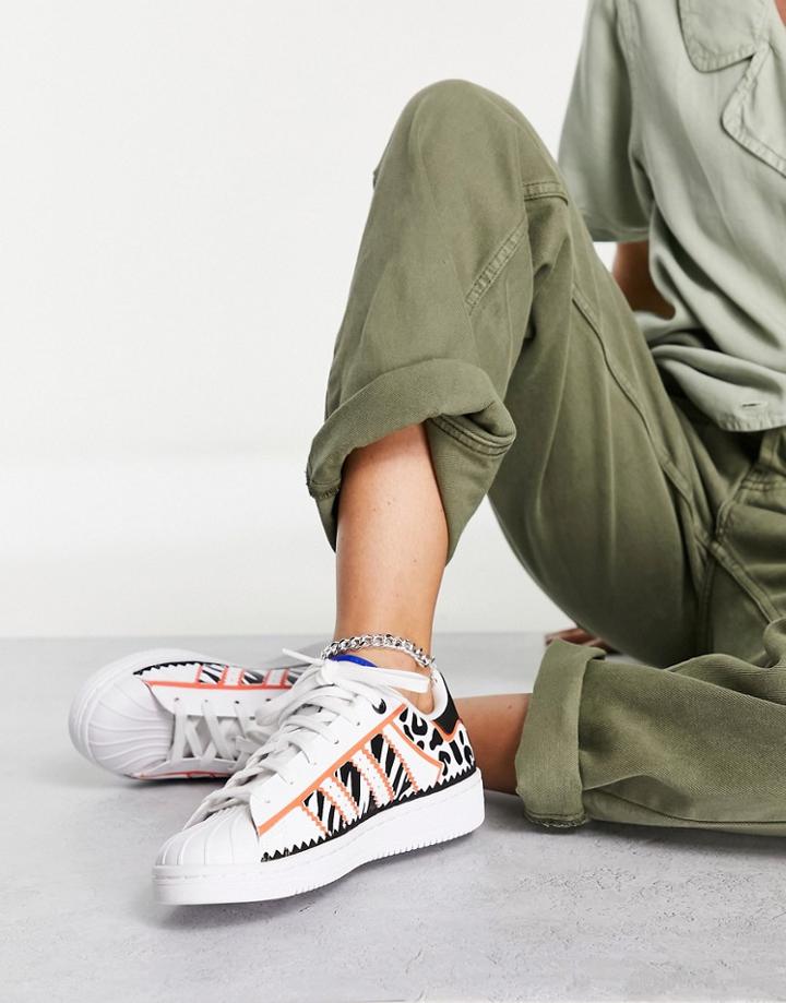 Adidas Originals Superstar Tech Sneakers With Animal Print In White