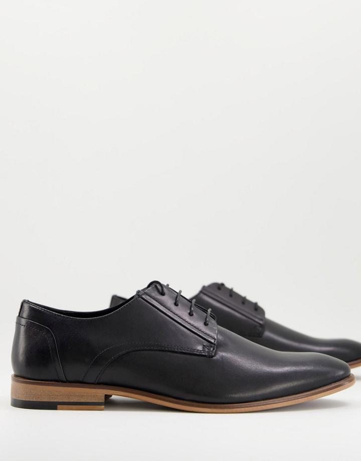 Asos Design Lace Up Derby Shoes In Black Leather