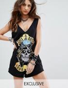 Sacred Hawk Festival Romper Romper With Guns N Roses Print - Black