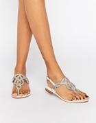 Dune Silver Embellished Leather Sandals - White Leather