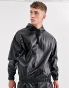 Asos Design Two-piece Oversized Hoodie In Shiny Faux Leather