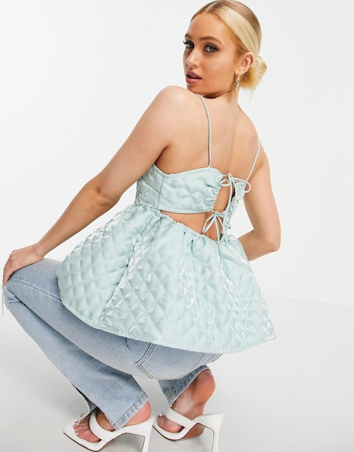 Asos Design Smock Quilted Cami In Blue-blues