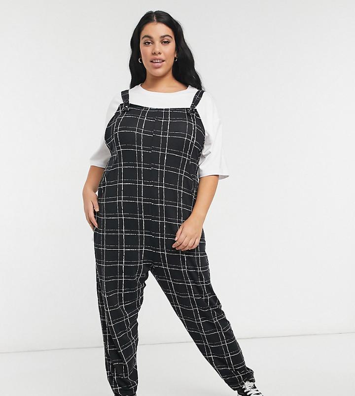 Asos Design Curve Jersey Overalls In Mono Grid Print-multi